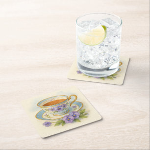 Dessous-de-verre Carré En Papier Tasse à thé vintage Pansy théière dessous de verre