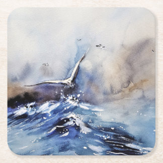 Dessous-de-verre Carré En Papier Tasse Atmosphérique Océanique Tempête Aquarelle Ar