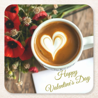 Dessous-de-verre Carré En Papier Tasse de café personnalisée Joyeuse Saint-Valentin
