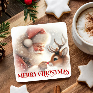 Dessous-de-verre Carré En Papier Tasses de Noël en aquarelle Santa Rudolph