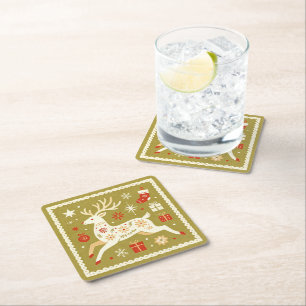 Dessous-de-verre Carré En Papier Tasses en papier Noël Renne Folk Scandinave