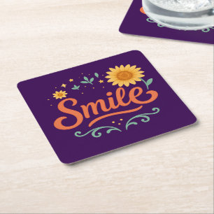 Dessous-de-verre Carré En Papier Tasses Tournesol Sourire Vibrations Positives