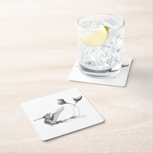 Dessous-de-verre Carré En Papier Tatouage d'oiseau de Psychedlic (En situation)