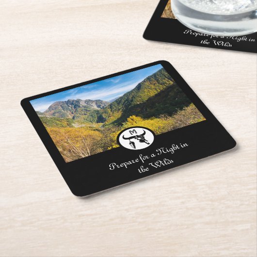 Dessous-de-verre Carré En Papier Taureau noir Longhorn Taureau Silhouette Monogramm (Incliné)