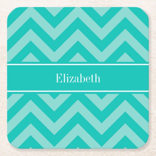 Dessous-de-verre Carré En Papier Teal Turquoise LG Chevron Teal Name monogram (Devant)