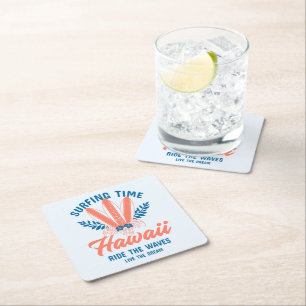 Dessous-de-verre Carré En Papier Temps de Surf Hawaii Surfez les Vagues