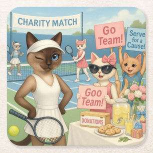 Dessous-de-verre Carré En Papier Tennis Fund Raiser pour les Amoureux de les chats