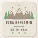 Dessous-de-verre Carré En Papier Tente Canvas Camping Bar Mitzvah Personnalisé<br><div class="desc">Dessous de verre en toile de tente vert, ivoire et marron Bar Mitzvah en papier personnalisé. Ce dessous de verre en papier personnalisé sur le thème du camping Bar Mitzvah est parfait pour une fête Bar Mitzvah que vous prévoyez d'accueillir dans un terrain de camping (les campeurs peuvent passer la...</div>