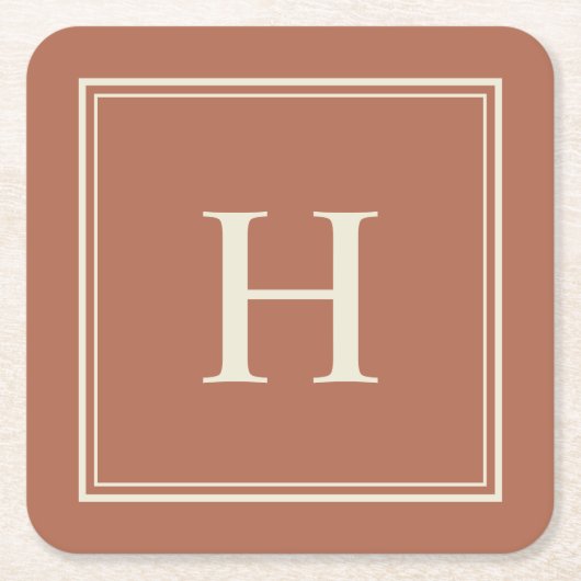 Dessous-de-verre Carré En Papier Terracotta classique simple avec Monogramme (Devant)