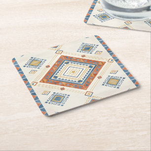 Dessous-de-verre Carré En Papier Terrasse en terre cuite ensoleillée et kilim bleu 