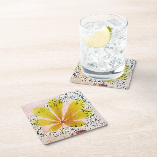 Dessous-de-verre Carré En Papier Terrazzo et Botanique (En situation)