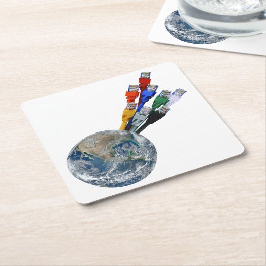 Dessous-de-verre Carré En Papier Terre connectée au réseau Ethernet (Incliné)
