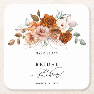 Dessous-de-verre Carré En Papier Terre cuite Fête de mariage florale Orange brûlé