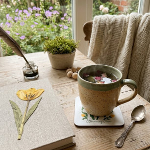 Dessous-de-verre Carré En Papier Texte modifiable Tulipe jaune Esthétique minimalis