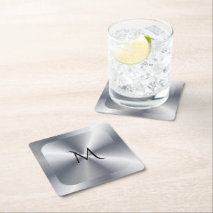 Dessous-de-verre Carré En Papier Texture argent métallisé monogramme personnalisé