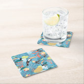 Dessous-de-verre Carré En Papier Texture tropicale avec des toucans et des colibris (En situation)