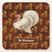 Dessous-de-verre Carré En Papier Thanksgiving Blanc Turquie automne quitte Monogram (Devant)