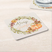 Dessous-de-verre Carré En Papier Thanksgiving - "Toujours reconnaissant" - Aquarell (Incliné)