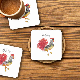 Dessous-de-verre Carré En Papier Thanksgiving Watercolor Rooster Personnalisé