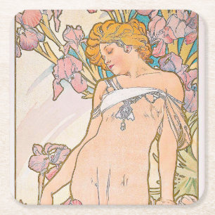 Dessous-de-verre Carré En Papier The Iris (1897) par Alphonse Mucha