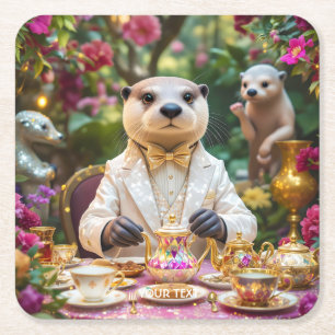 Dessous-de-verre Carré En Papier Thé Party Fantastique avec une Loutre Mignonne