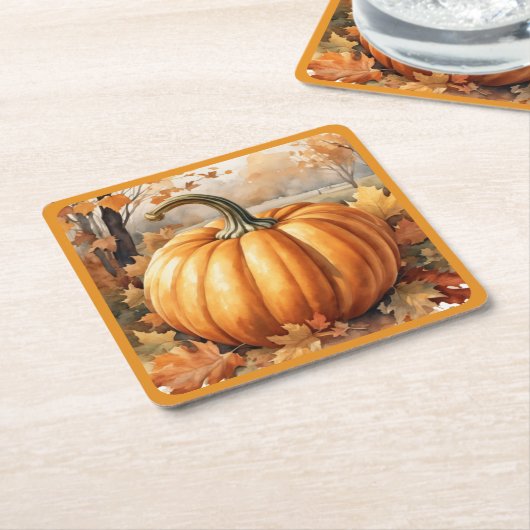 Dessous-de-verre Carré En Papier Thème Citrouille de la saison d'automne (Incliné)
