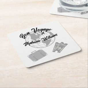 Dessous-de-verre Carré En Papier Thème de fête de voyage de retraite Bon Voyage Glo