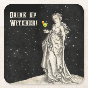 Dessous-de-verre Carré En Papier Thème de sorcière halloween Party Cocktail Menu