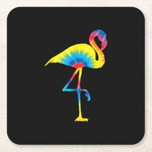 Dessous-de-verre Carré En Papier Tie Dye Flamant rose arc-en-ciel Imprimer Oiseau A