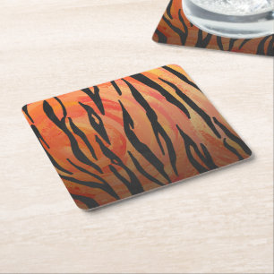 Dessous-de-verre Carré En Papier Tiger chaud orange et noir