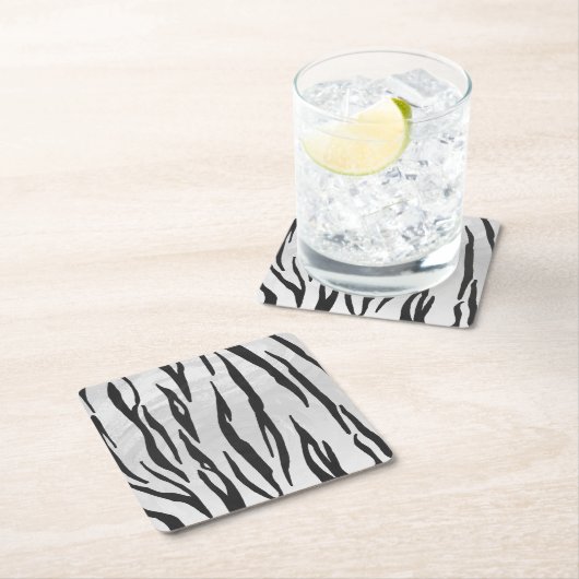 Dessous-de-verre Carré En Papier Tiger noir et blanc (En situation)