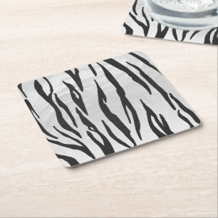 Dessous-de-verre Carré En Papier Tiger noir et blanc