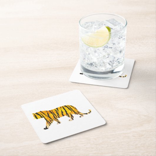 Dessous-de-verre Carré En Papier Tiger noir et orange (En situation)
