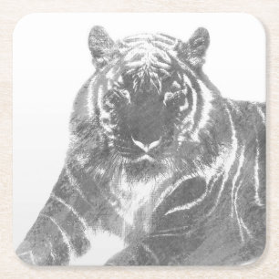Dessous-de-verre Carré En Papier Tigre noir et blanc
