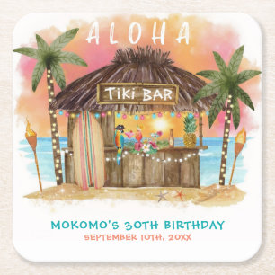 Dessous-de-verre Carré En Papier Tiki Beach Bar Mer tropicale Anniversaire