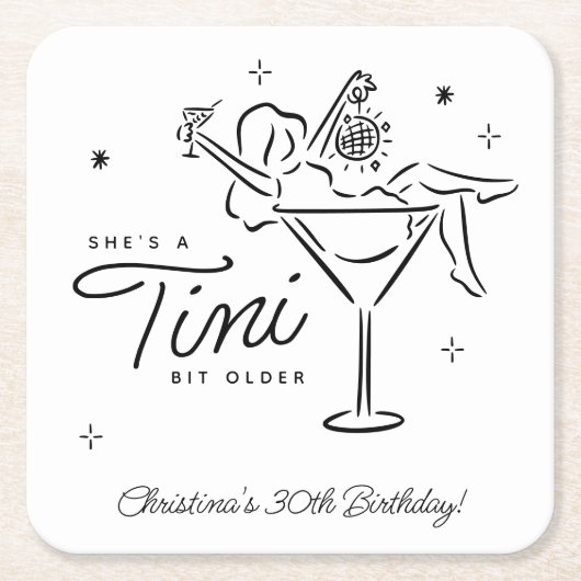 Dessous-de-verre Carré En Papier Tini Bit Anniversaire de Martini Whimsical (Devant)
