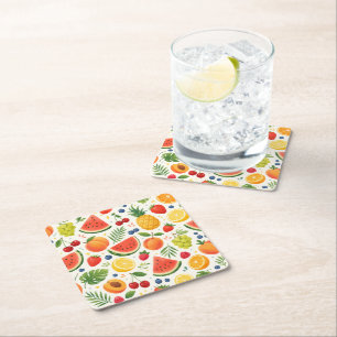 Dessous-de-verre Carré En Papier Tissu à motif de fruits d'été Pastèque tropicale
