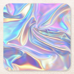 Dessous-de-verre Carré En Papier Tissu métallique brillant Iridescendant, Turquoise