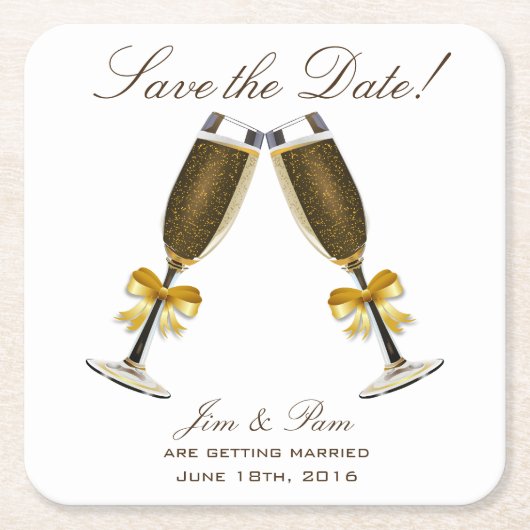 Dessous-de-verre Carré En Papier Toast de champagne Économisez la date (Devant)