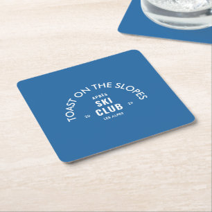 Dessous-de-verre Carré En Papier Toast sur les pistes Après Ski Club Bleu ciel 