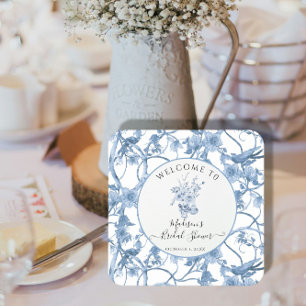 Dessous-de-verre Carré En Papier Toile Élégante Fleurie Bleu et Blanc Shower de Mar