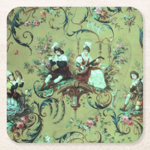Dessous-de-verre Carré En Papier Toile vintage française verte Toile victorienne Fl