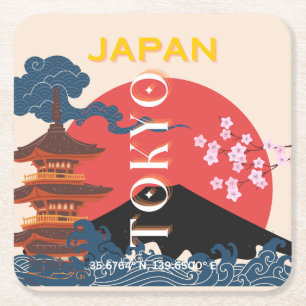 Dessous-de-verre Carré En Papier Tokyo Japan Travel Art, Retro Travel Art