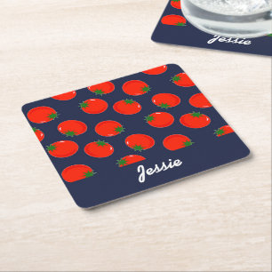 Dessous-de-verre Carré En Papier tomates rouges sur le bleu