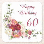 Dessous-de-verre Carré En Papier Tons de rose blanc Peony Flower Joyeux anniversair (Devant)