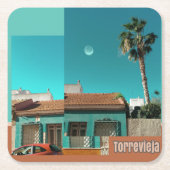 Dessous-de-verre Carré En Papier Torrevieja en Orange et Turquoise (Devant)