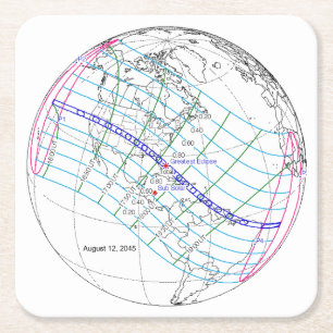 Dessous-de-verre Carré En Papier Total Solaire Eclipse 2045 Global Path