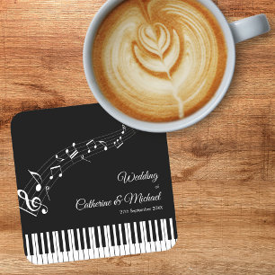 Dessous-de-verre Carré En Papier Touches de Piano Notes de Musique Mariage Noir & B