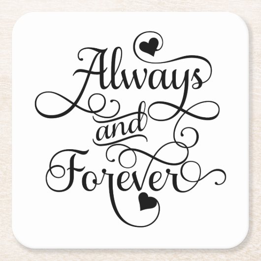 Dessous-de-verre Carré En Papier Toujours et pour toujours, Mariage ou Saint Valent (Devant)