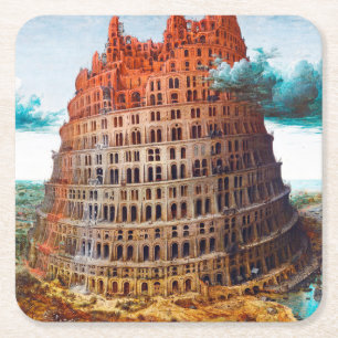 Dessous-de-verre Carré En Papier Tour de Babel, Pieter Bruegel l'Ancien